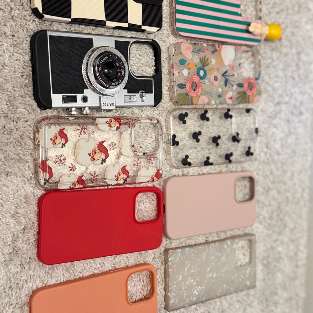 Assorted Phone Cases - Red, Pink, Orange, Black, White. iPhone 15 ProMax